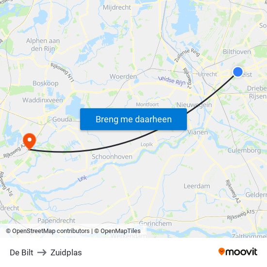 De Bilt to Zuidplas map