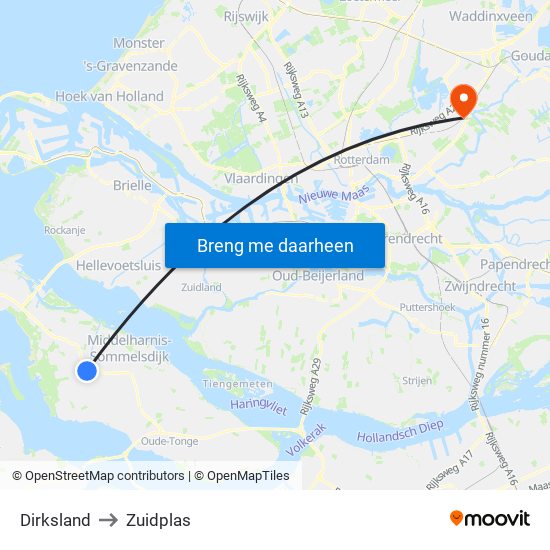 Dirksland to Zuidplas map