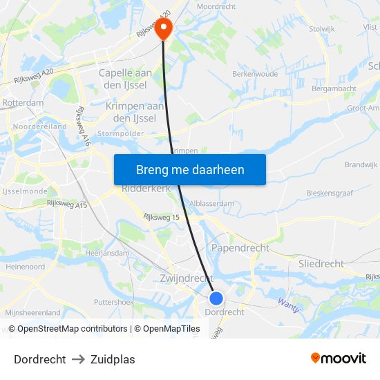 Dordrecht to Zuidplas map