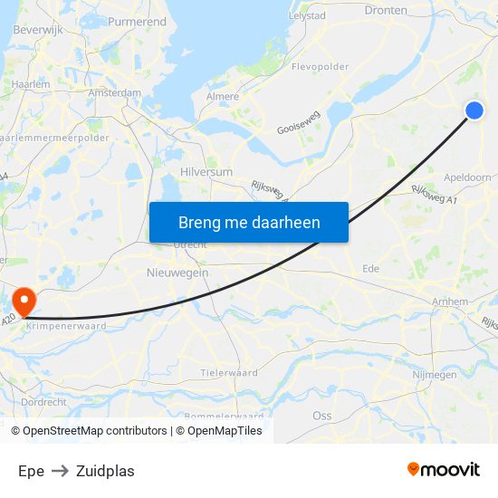 Epe to Zuidplas map