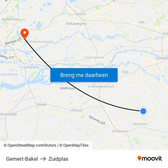 Gemert-Bakel to Zuidplas map