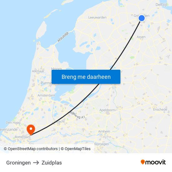 Groningen to Zuidplas map
