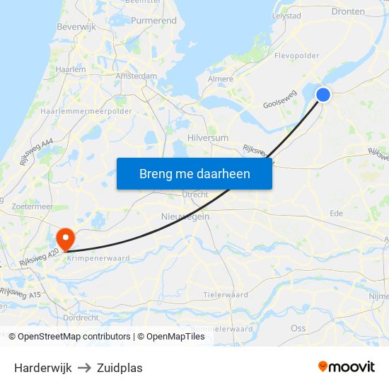 Harderwijk to Zuidplas map