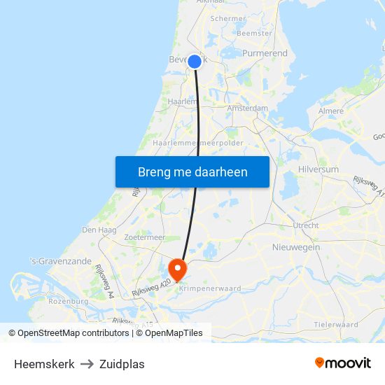 Heemskerk to Zuidplas map