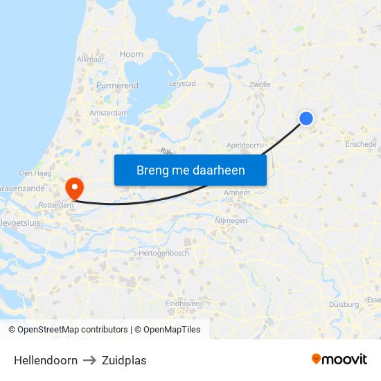 Hellendoorn to Zuidplas map