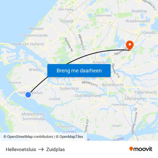 Hellevoetsluis to Zuidplas map