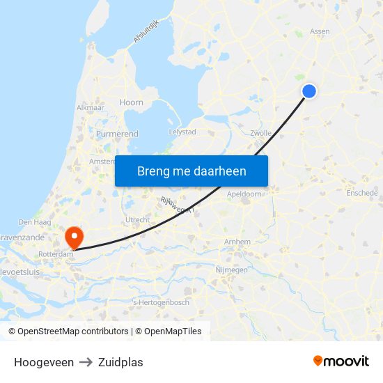 Hoogeveen to Zuidplas map