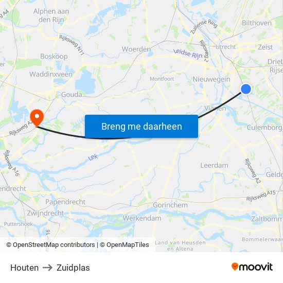 Houten to Zuidplas map