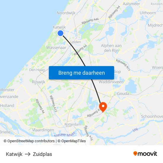 Katwijk to Zuidplas map