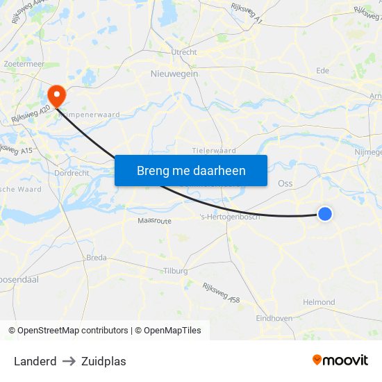 Landerd to Zuidplas map
