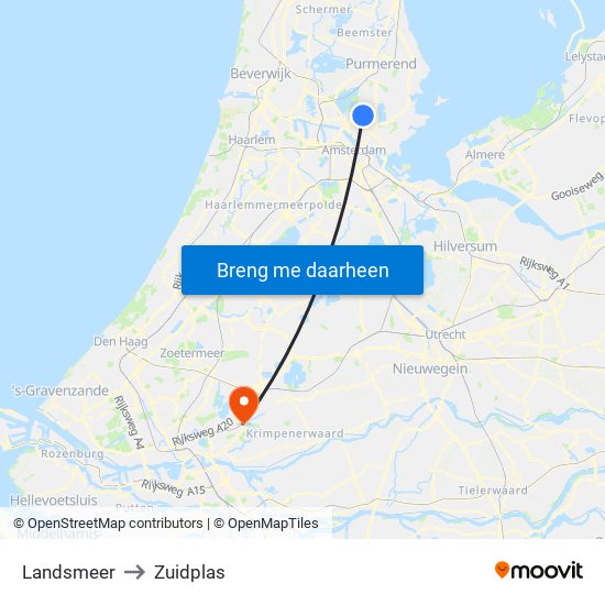 Landsmeer to Zuidplas map