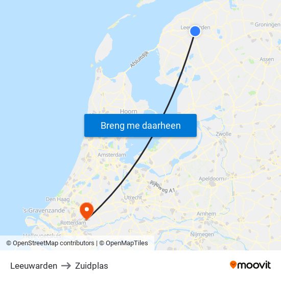 Leeuwarden to Zuidplas map