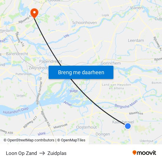 Loon Op Zand to Zuidplas map