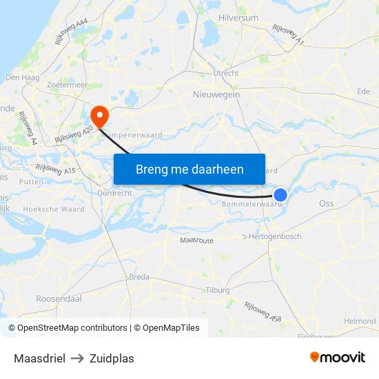 Maasdriel to Zuidplas map