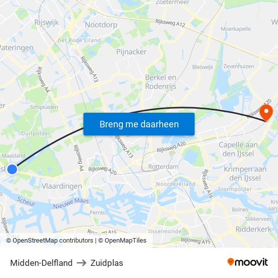 Midden-Delfland to Zuidplas map