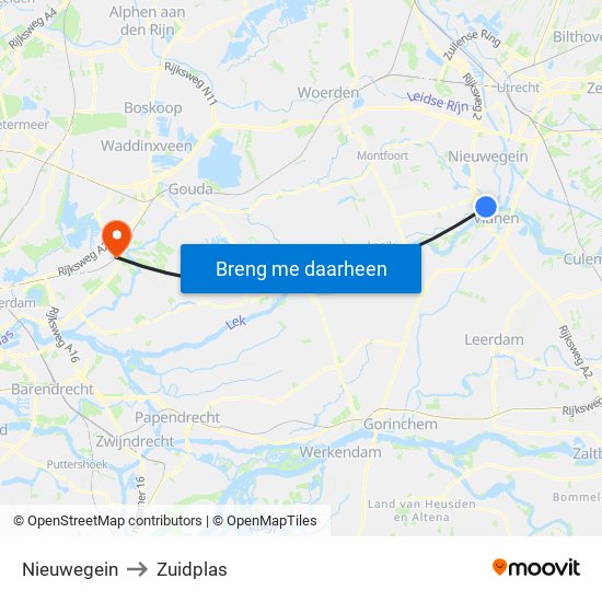 Nieuwegein to Zuidplas map