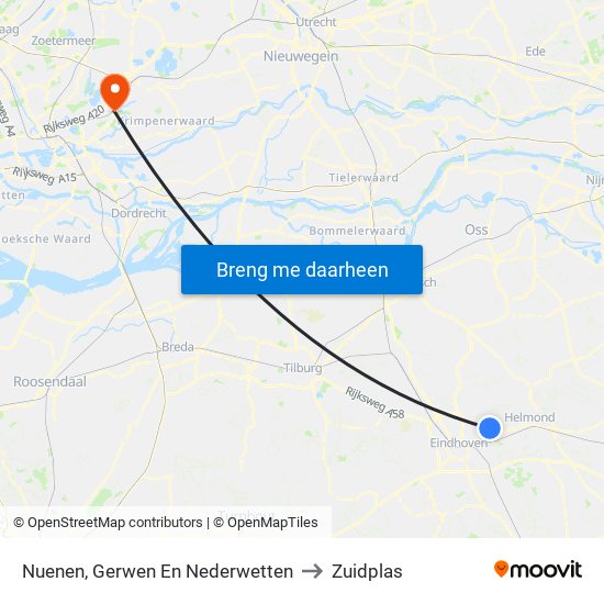 Nuenen, Gerwen En Nederwetten to Zuidplas map