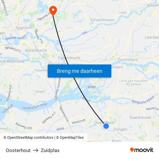 Oosterhout to Zuidplas map