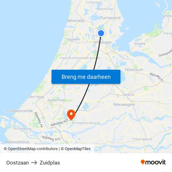 Oostzaan to Zuidplas map