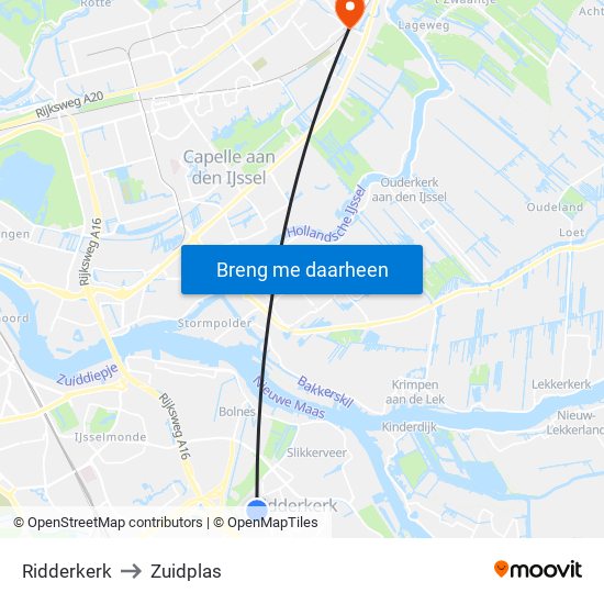 Ridderkerk to Zuidplas map
