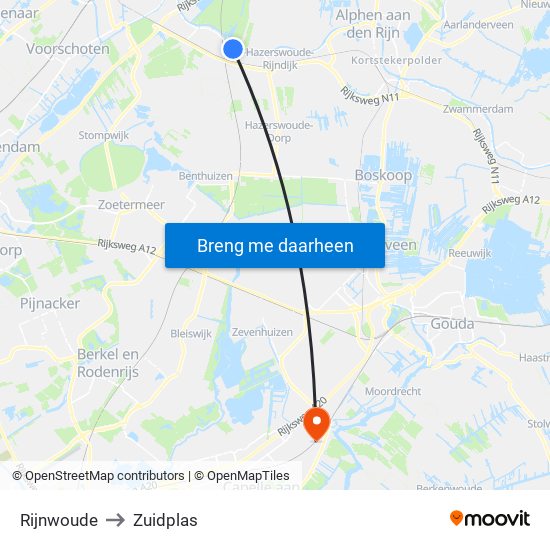 Rijnwoude to Zuidplas map