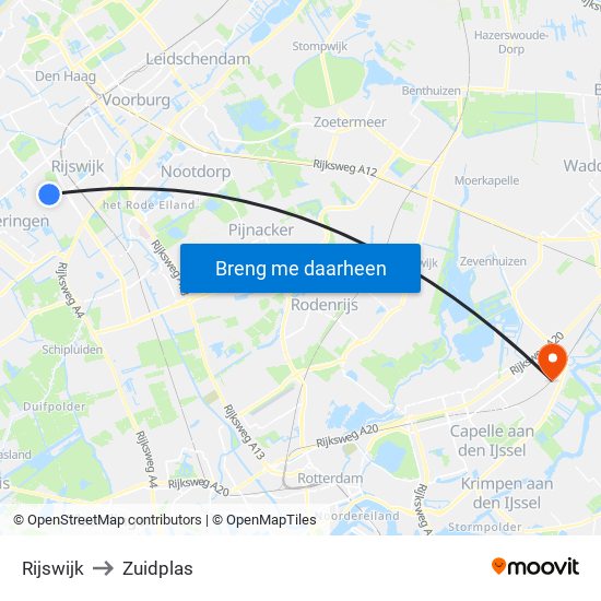 Rijswijk to Zuidplas map