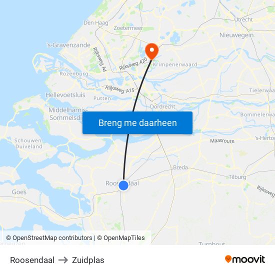 Roosendaal to Zuidplas map