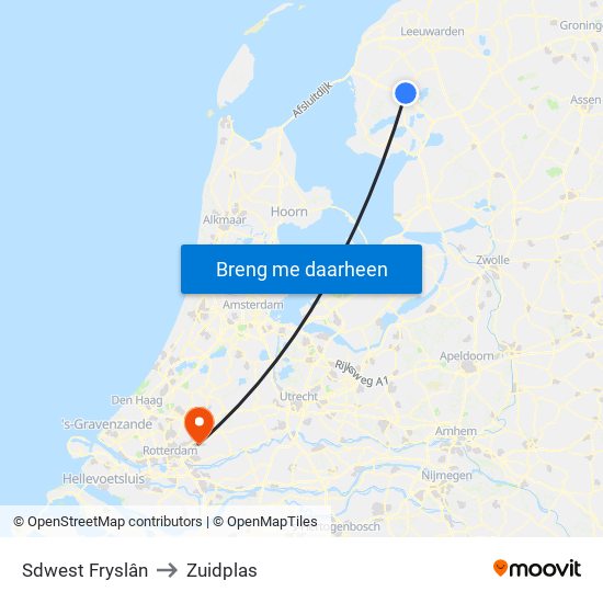 Sdwest Fryslân to Zuidplas map
