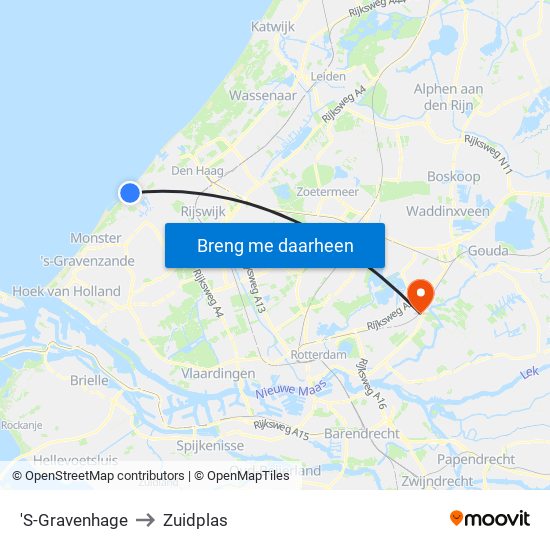 'S-Gravenhage to Zuidplas map