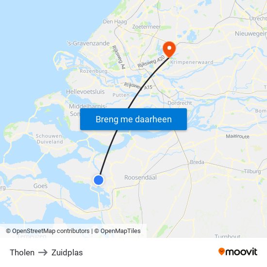 Tholen to Zuidplas map