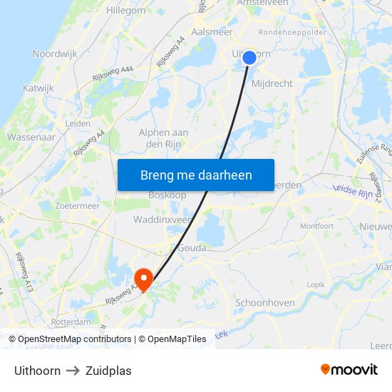 Uithoorn to Zuidplas map