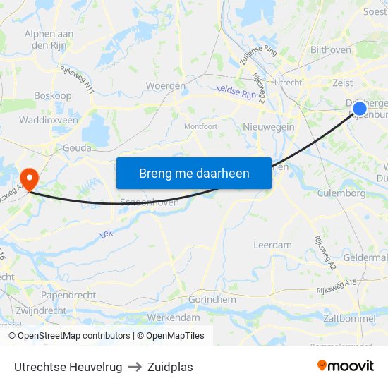 Utrechtse Heuvelrug to Zuidplas map