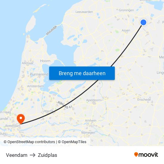 Veendam to Zuidplas map