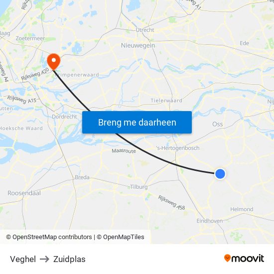 Veghel to Zuidplas map