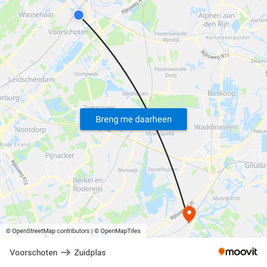 Voorschoten to Zuidplas map