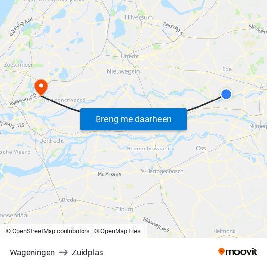 Wageningen to Zuidplas map