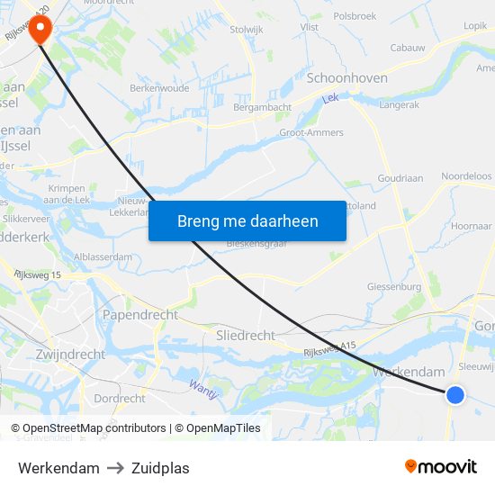 Werkendam to Zuidplas map