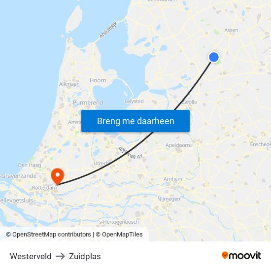 Westerveld to Zuidplas map