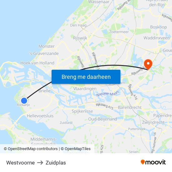 Westvoorne to Zuidplas map