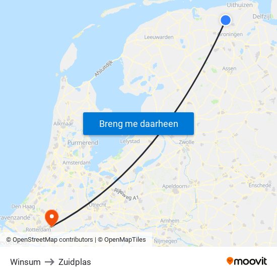 Winsum to Zuidplas map