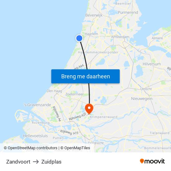 Zandvoort to Zuidplas map