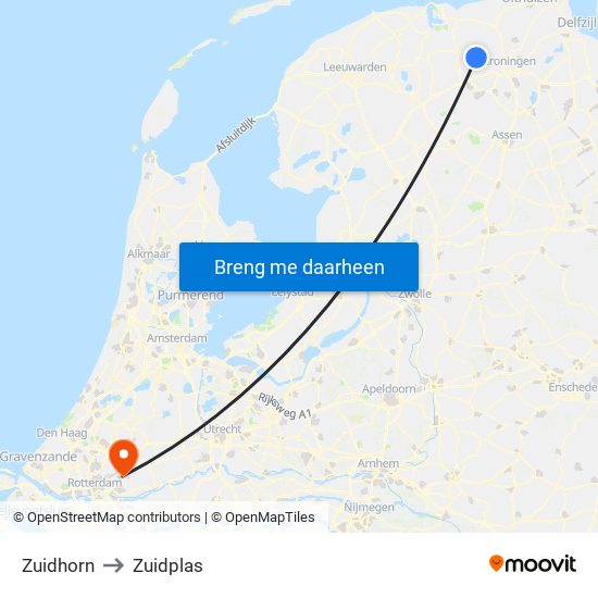 Zuidhorn to Zuidplas map