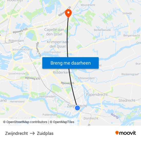 Zwijndrecht to Zuidplas map
