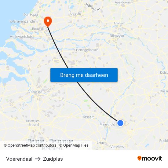 Voerendaal to Zuidplas map