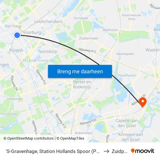 'S-Gravenhage, Station Hollands Spoor (Perron A) to Zuidplas map