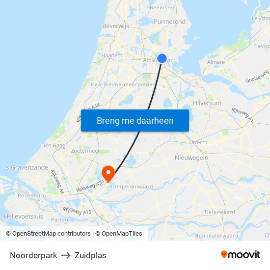 Noorderpark to Zuidplas map