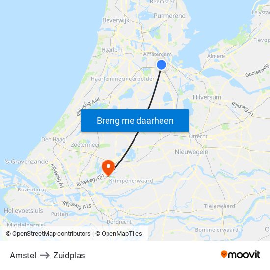 Amstel to Zuidplas map