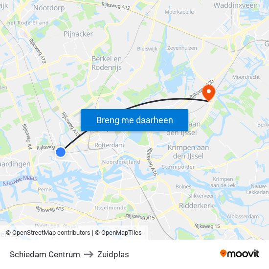 Schiedam Centrum to Zuidplas map