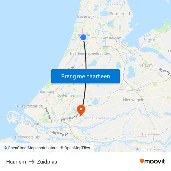 Haarlem to Zuidplas map