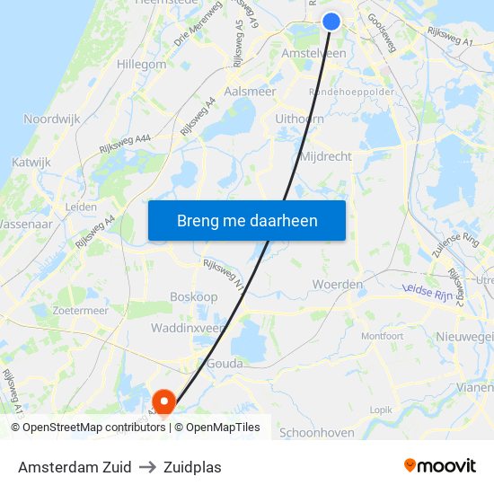 Amsterdam Zuid to Zuidplas map